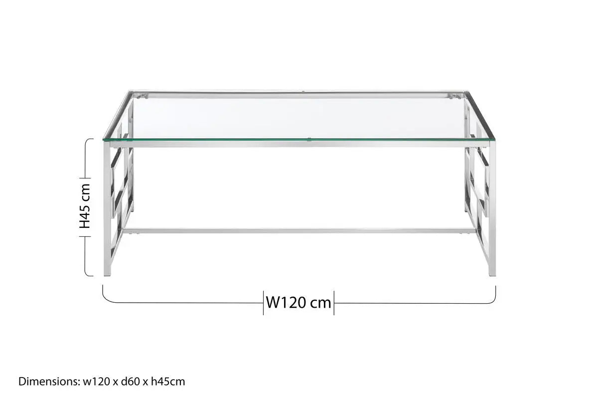 Silver Reflective Frame Coffee Table with Clear Tempered Glass Top, Allure