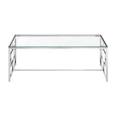 Silver Reflective Frame Coffee Table with Clear Tempered Glass Top, Allure