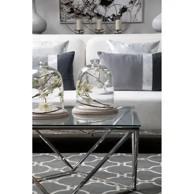 Silver Twist Design Large Coffee Table with Tempered Glass Top, Allure