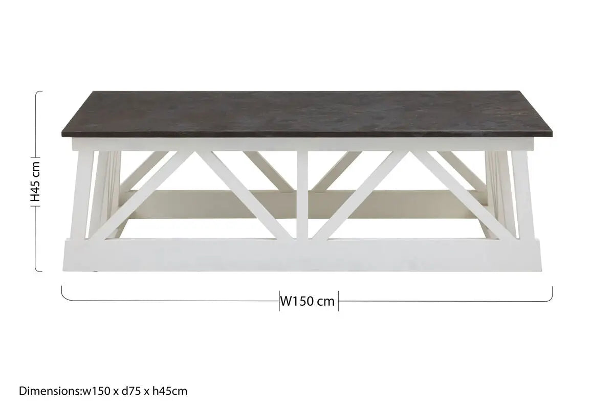 Stone Top Rectangular Coffee Table with White Alder Wood Base, Monas