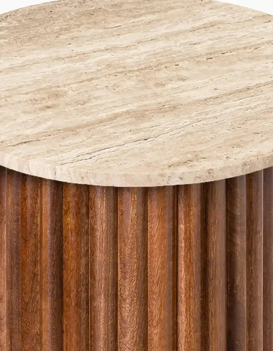 Sweeney Round Side Table, Travertine