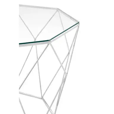 Tempered Glass Top Octagonal Coffee Table with Silver Metal Base, Shalimar