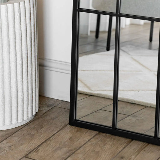 Tomi - Full Length Black Metal Arched Lattice Window Mirror - 180cm x 90cm