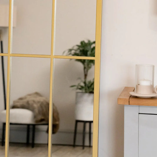Tomi - Full Length Gold Metal Arched Lattice Window Mirror - 180cm x 90cm