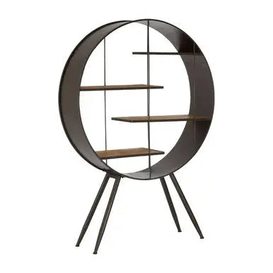 Trinity Natural Wooden and Metal Round Shelf Unit