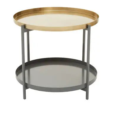 Two Tier Gold Round Coffee Table with Two-Tonal Contrast, Kobra