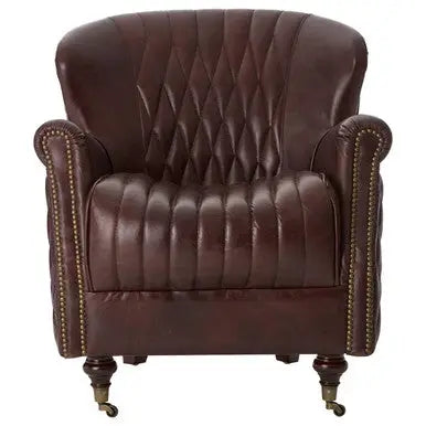 Victor Brown Leather Wingback Armchair with Diamond Quilted Detail