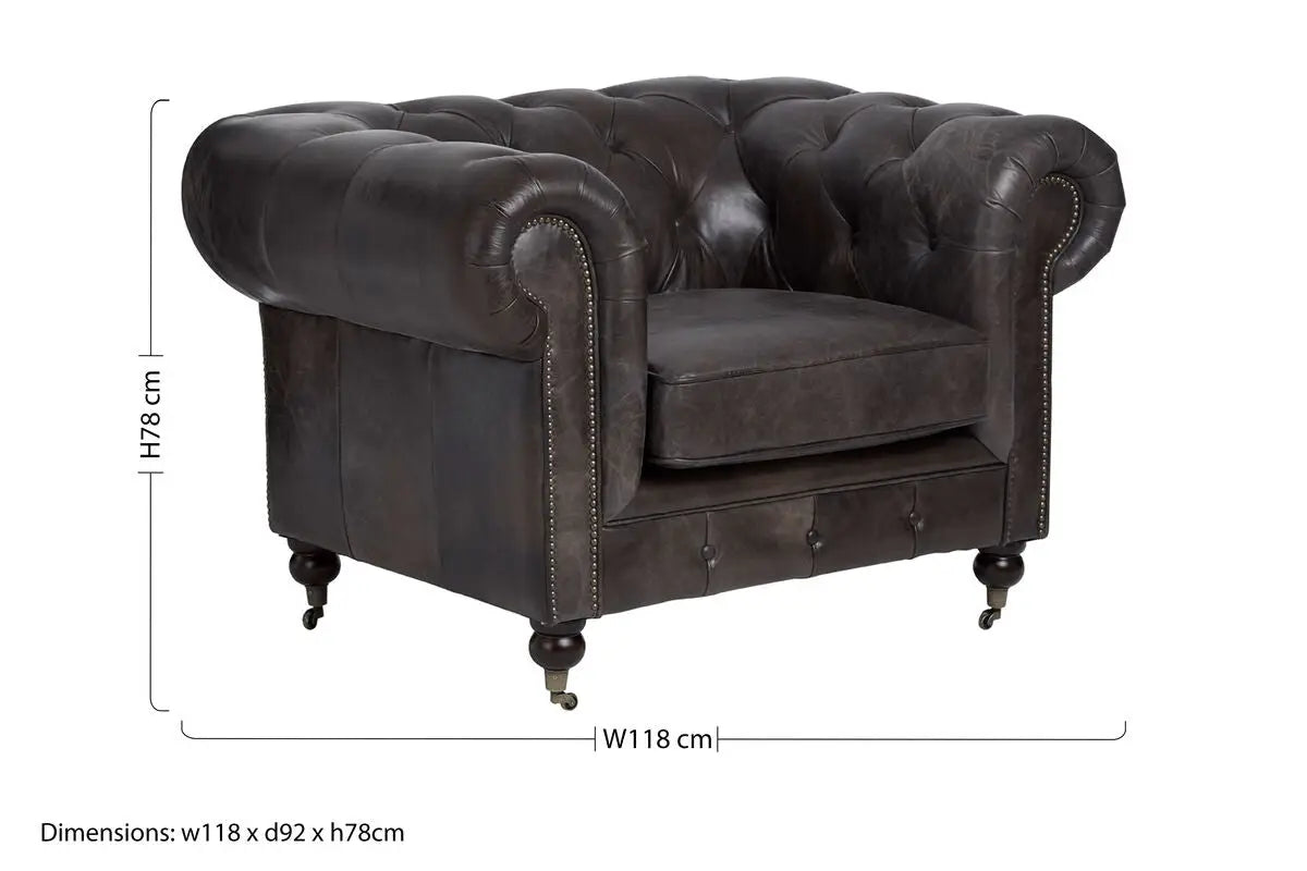 Victor Dark Grey Brown Leather Chesterfield Chair