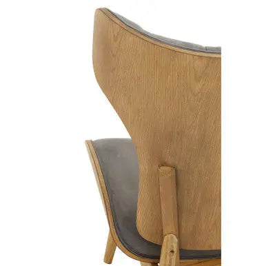 Vinsi Dark Grey Velvet Wing Back Chair with Elm Wood Frame