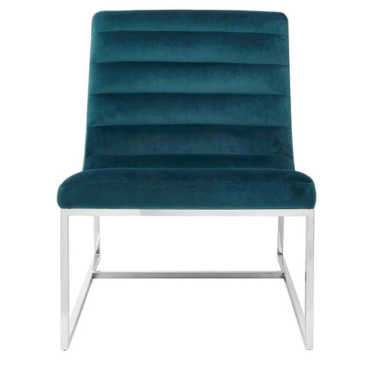 Vogue Teal Velvet Lounge Chair with Channel Tufting