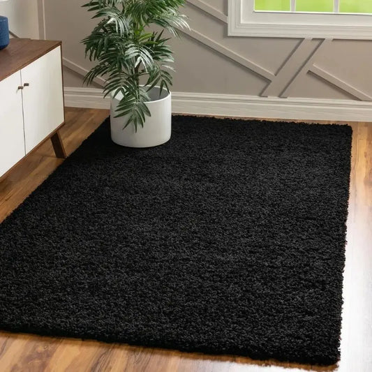 Washable Black Shaggy Rug
