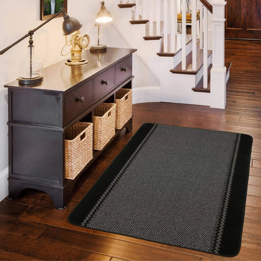 Washable Bordered Black Rug | 116Bl
