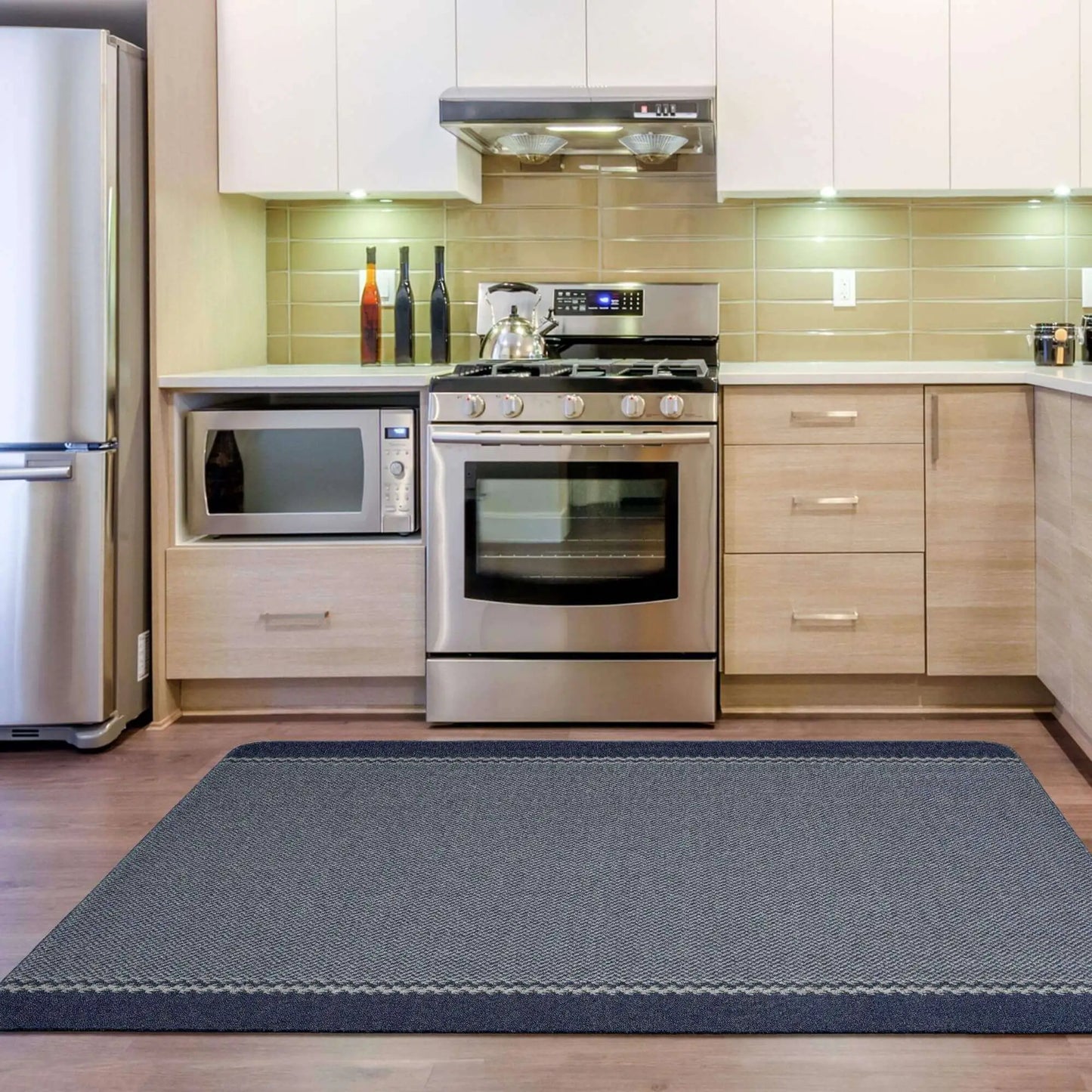Washable Bordered Blue Rug | 116Blu
