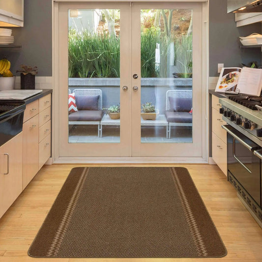 Washable Bordered Brown Rug | 116Br