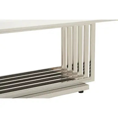 White Faux Marble Top Coffee Table with Silver Geometric Stainless Steel Frame, Moda
