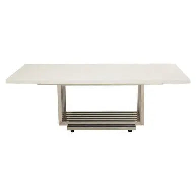 White Faux Marble Top Coffee Table with Silver Geometric Stainless Steel Frame, Moda