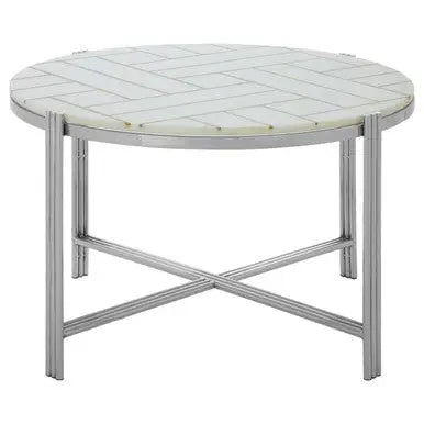 White Marble Top Coffee Table with Gold Detail and Silver Finish Frame, Eva