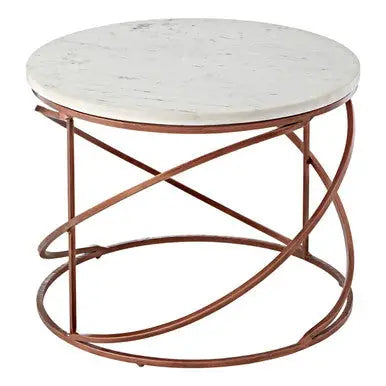 White Marble Top Round Coffee Table with Metal Finish, Nirav