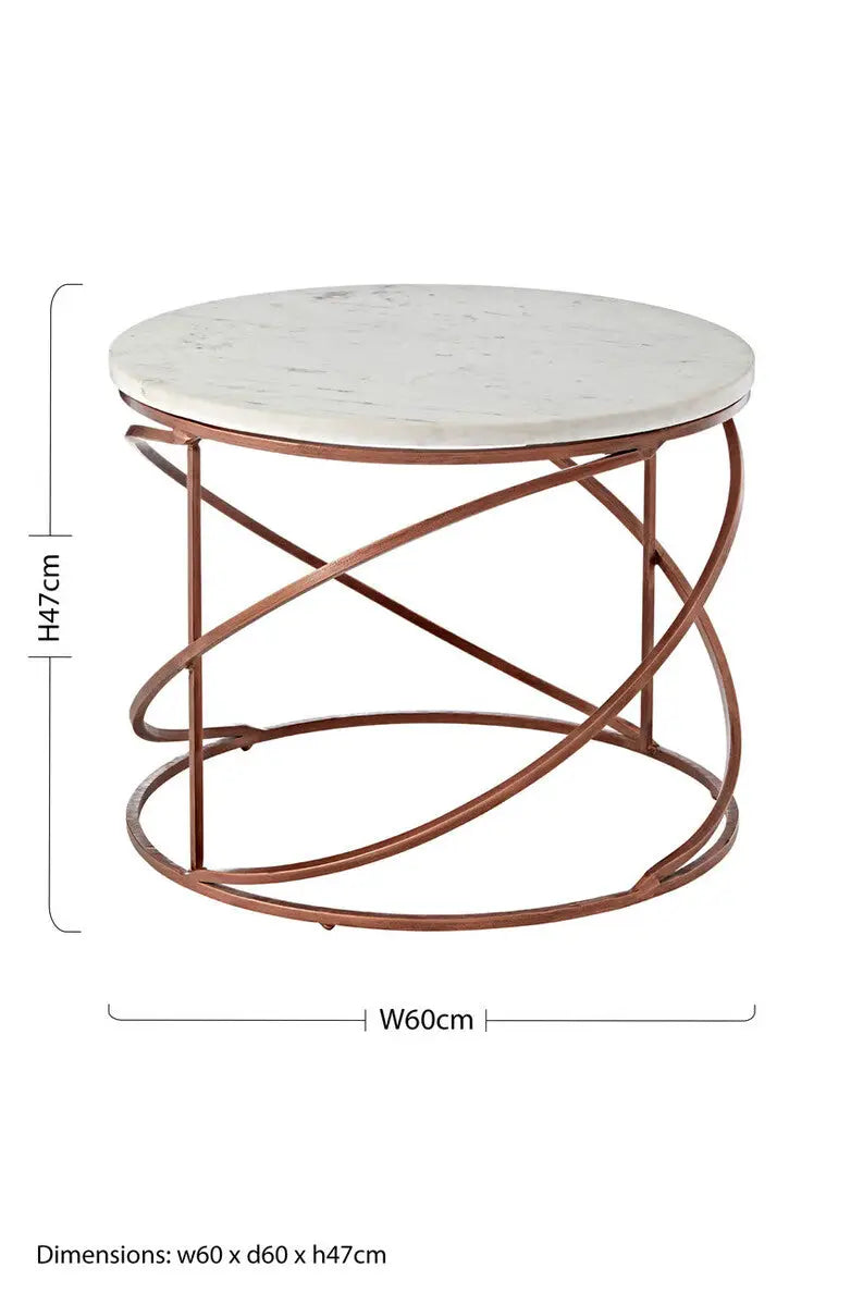 White Marble Top Round Coffee Table with Metal Finish, Nirav