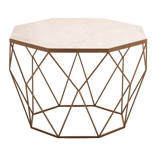 White Octagon Marble Top Coffee Table with Gold Metal Frame, Shalimar