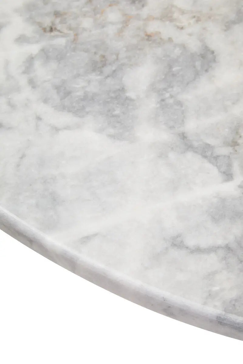 White Round Marble Top Large Coffee Table with Black Acacia Legs, Palermo