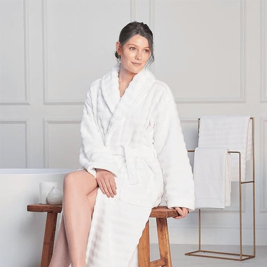 Women’s Hydro Ribbed Ultra Soft 100% Cotton Hooded Bath Robes with Pockets and Belt Luxury Terry Towelling Loungewear