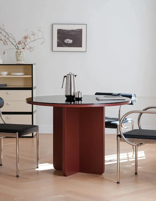 Yadav Glass Top Dining Table, Round Accent Table