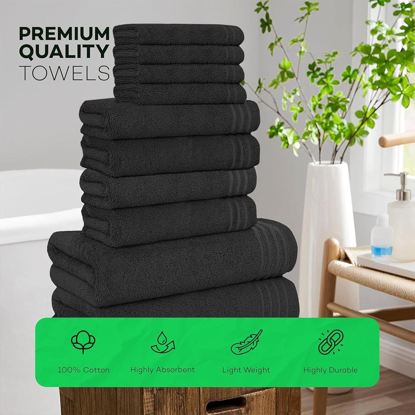 10 Piece Monaco Luxury Egyptian Cotton Towel Set 500 GSM with 4 Face Towels 4 Hand Towels 2 Bath Towels for Bathroom by OLIVIA ROCCO