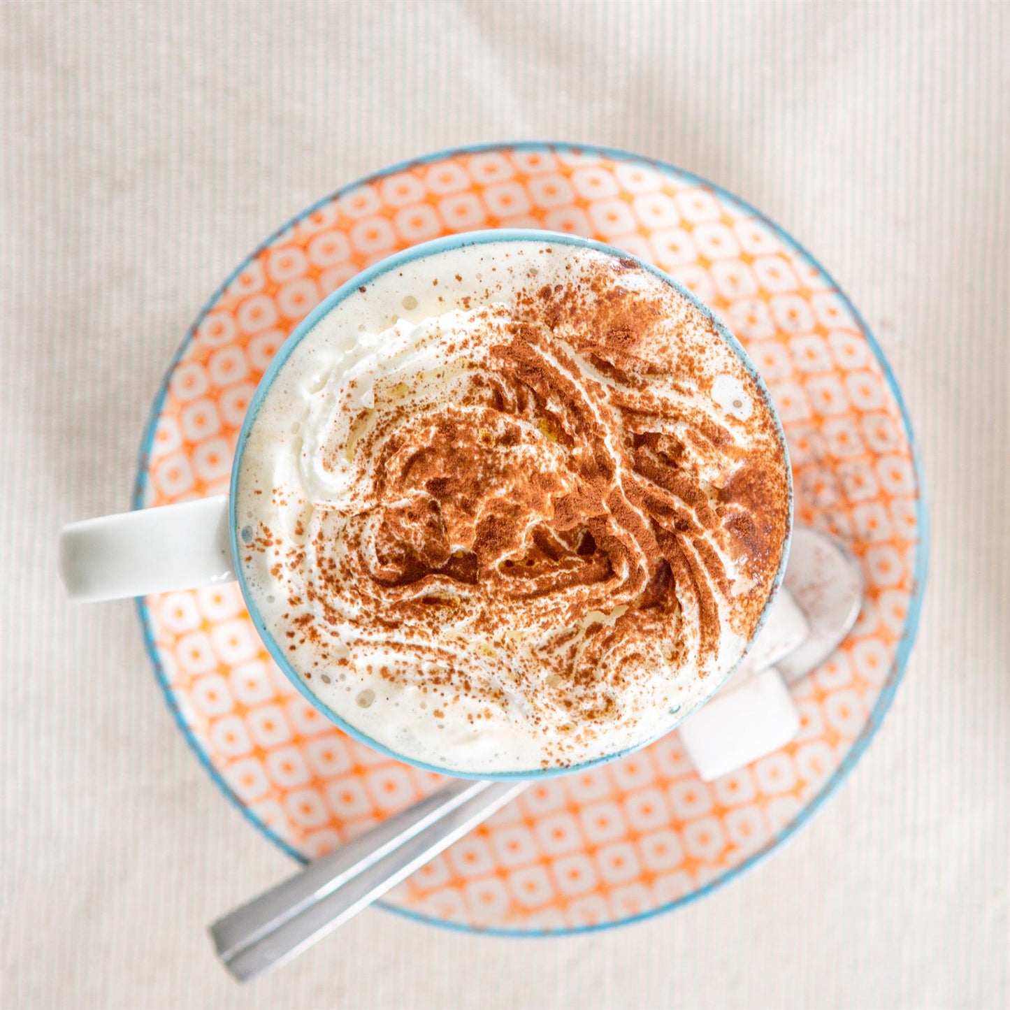 250ml Orange Hand-Printed Stoneware Cappuccino Cups - Pack of Six