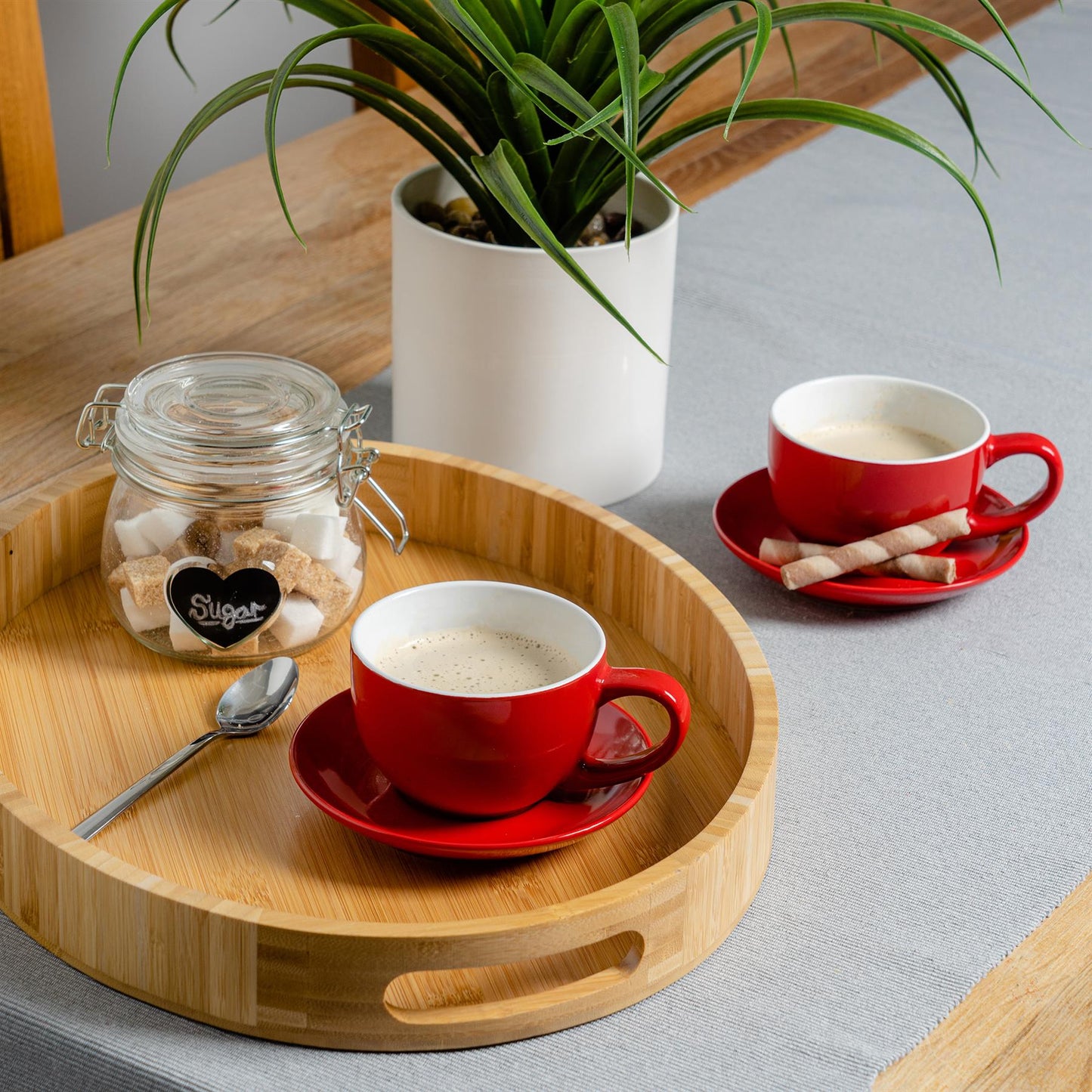 250ml Red Cappuccino Cups & Saucers - Pack of Six