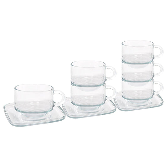 12pc 270ml Cozy Stacking Glass Coffee Cups & Saucer Set