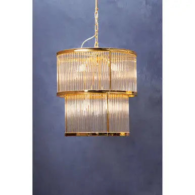 2 Tier Gold Finish Glass Chandelier | Salasco