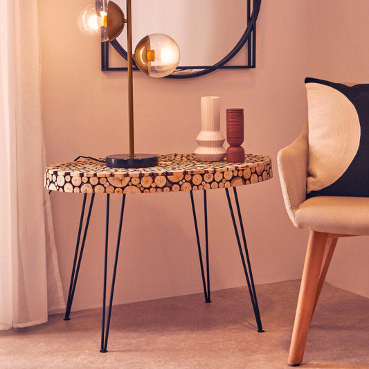 Lacuna Wooden Disc Mosaic Coffee Table with Hairpin Legs