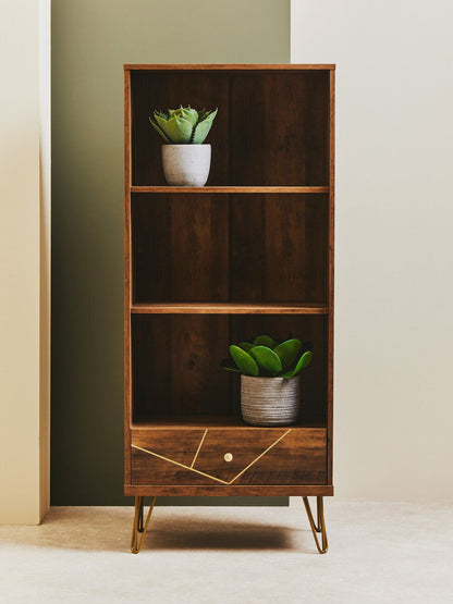 Flori Wood Effect 3 Tier Shelf Unit with Drawer