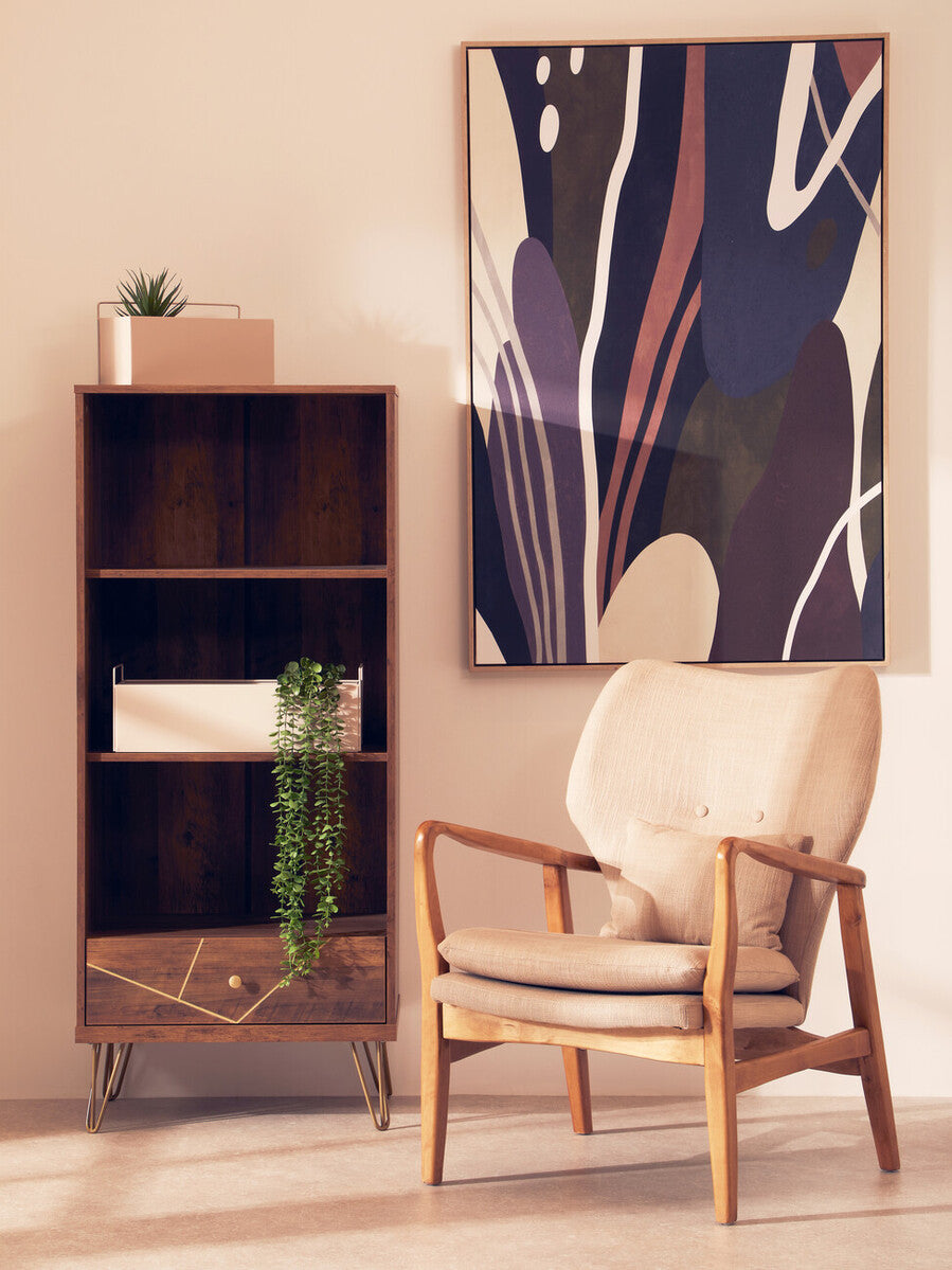 Flori Wood Effect 3 Tier Shelf Unit with Drawer