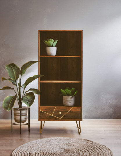 Flori Wood Effect 3 Tier Shelf Unit with Drawer