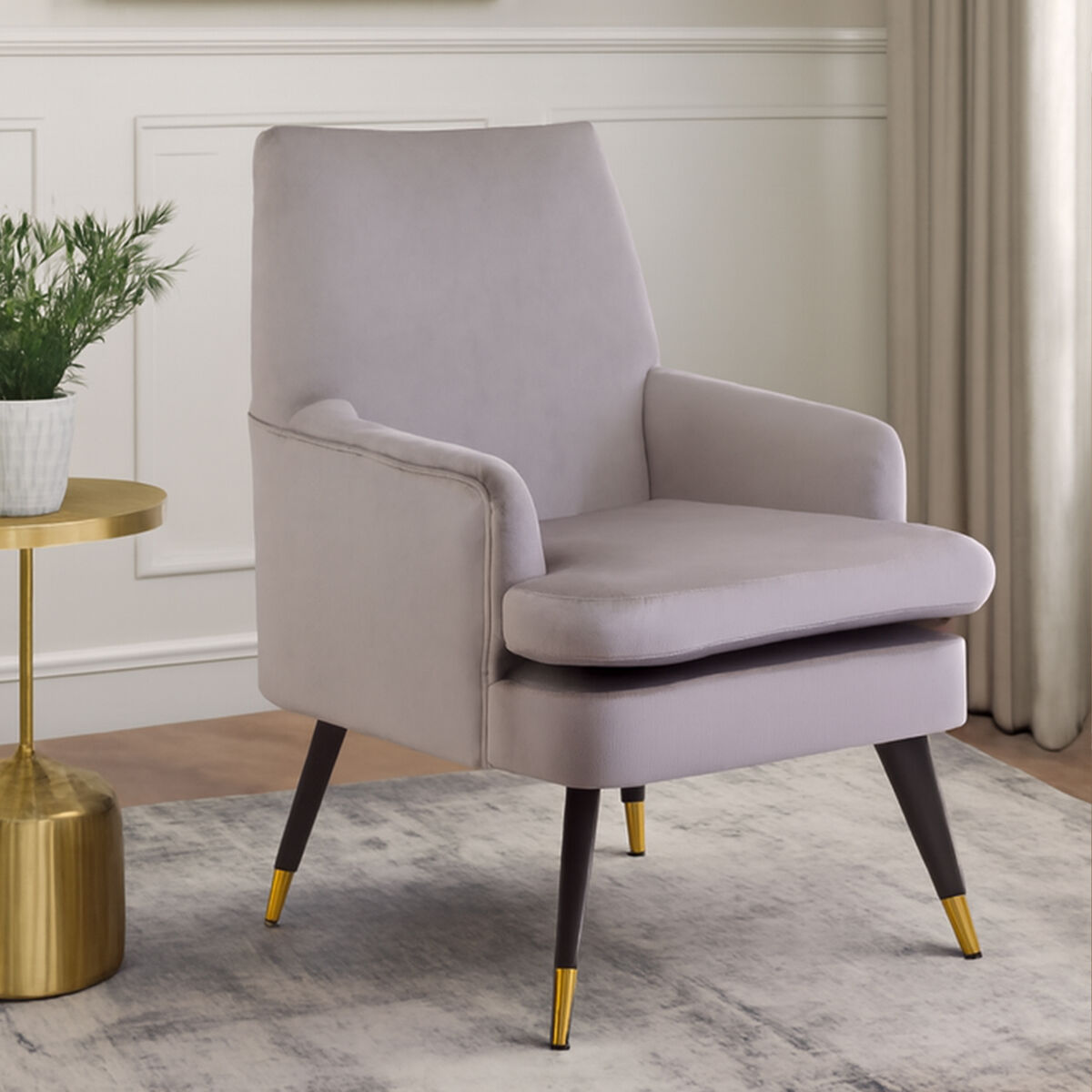 Loretta Mink Velvet Accent Chair with Gold Tipped Legs