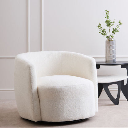 Montreal Ivory Boucle Effect Curved Swivel Lounge Chair
