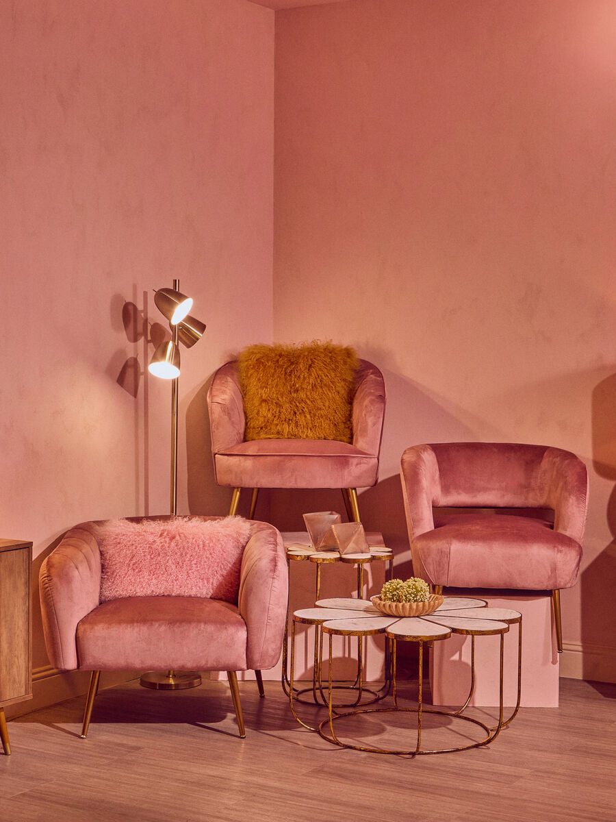 Yolanda Pink Velvet Curved Chair