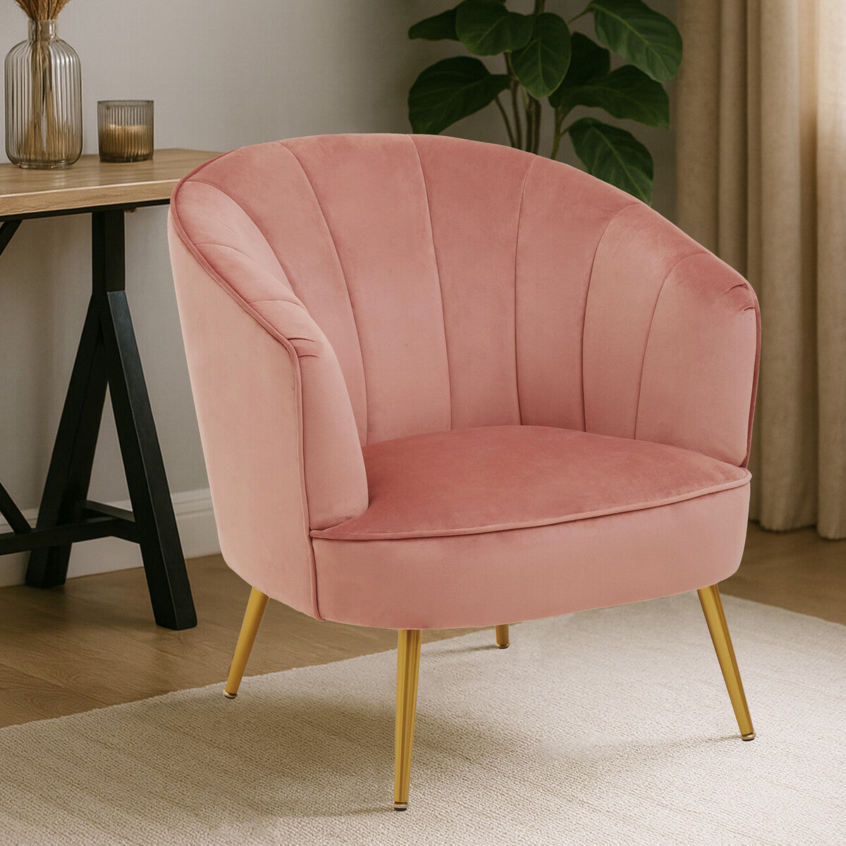 Yolanda Pink Velvet Curved Chair
