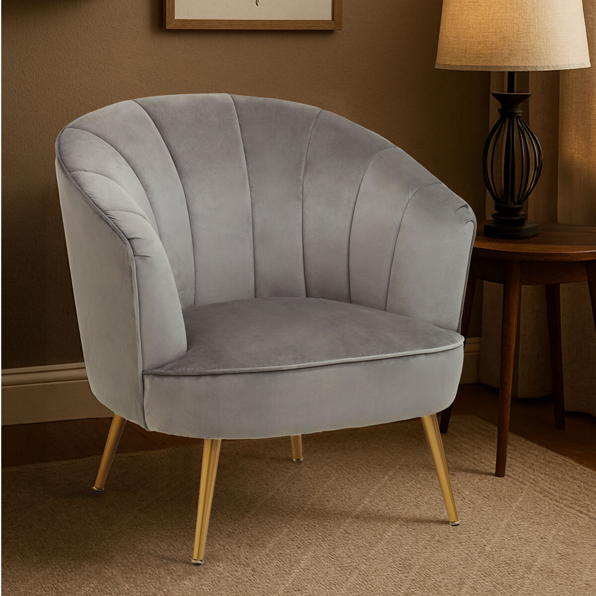 Yolanda Grey Velvet Curved Chair