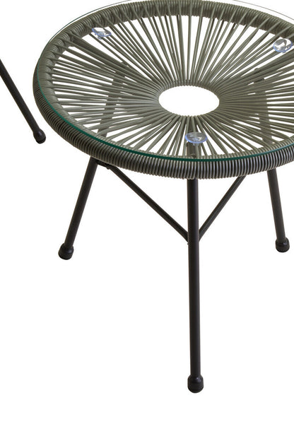 Miami Grey Rattan 3 Piece Patio Set with Glass Top Table