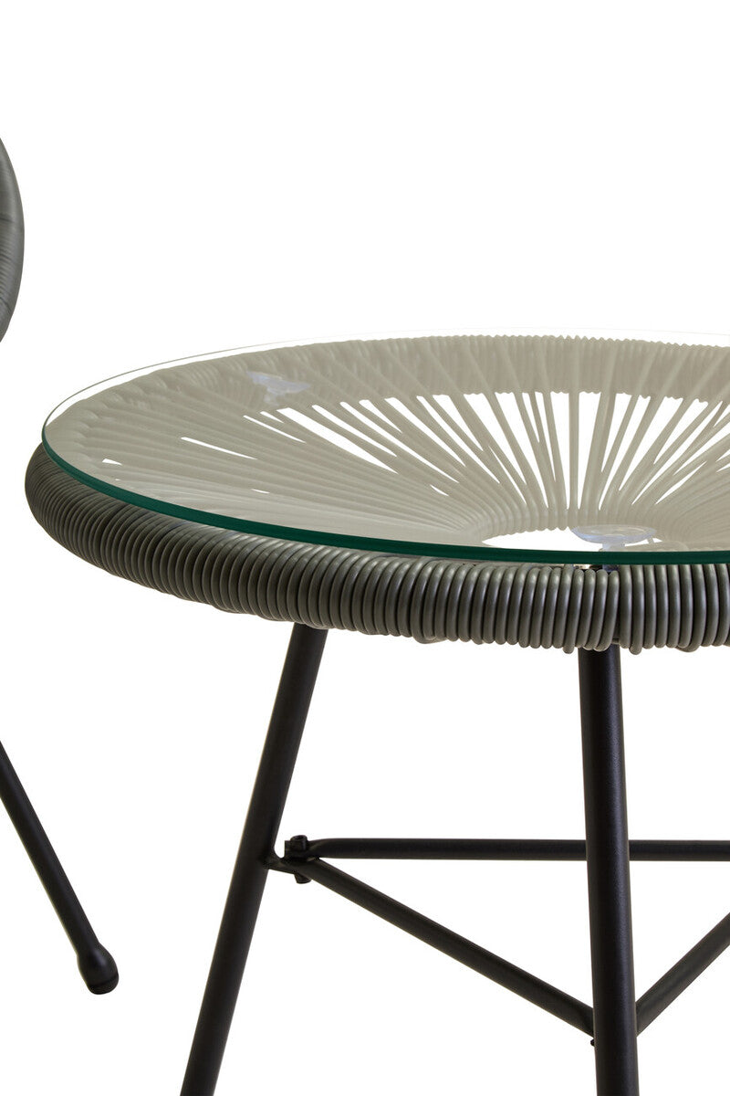 Miami Grey Rattan 3 Piece Patio Set with Glass Top Table