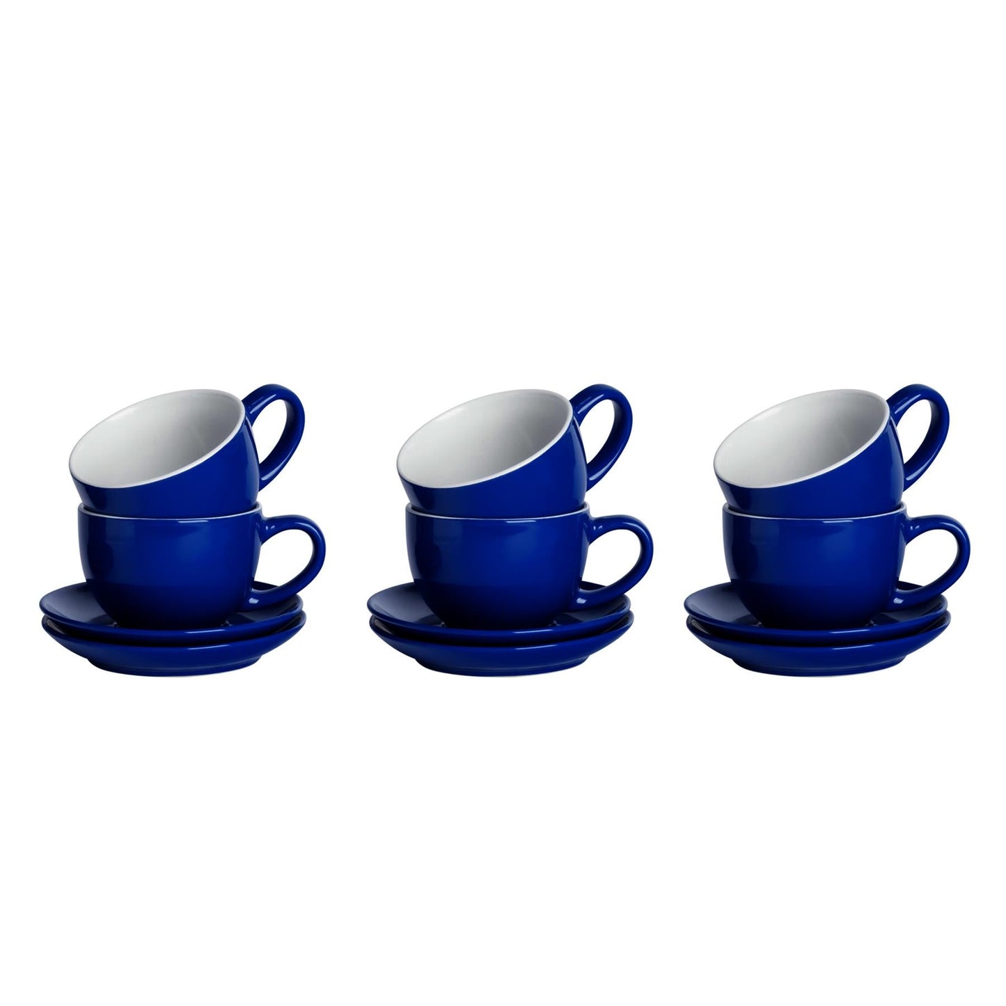 250ml Navy Cappuccino Cups & Saucers - Pack of Six