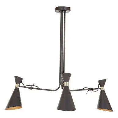 3 Shade Black and Gold Bent Arm Pendant | Linox