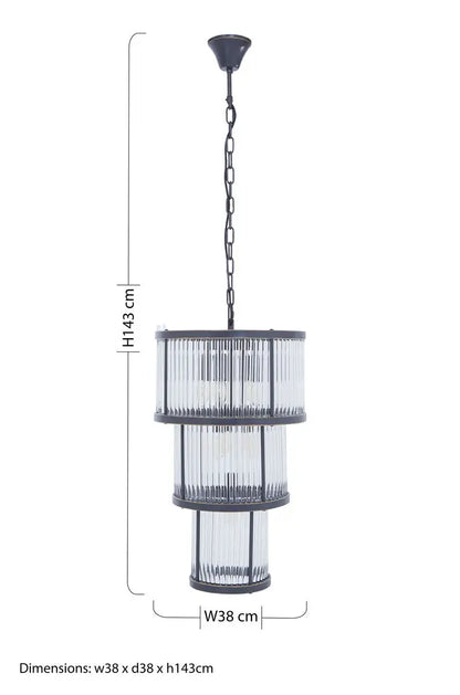 3 Tier Black Finish Glass Chandelier | Salasco