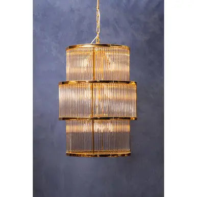 3 Tier Gold Finish Glass Chandelier | Salasco