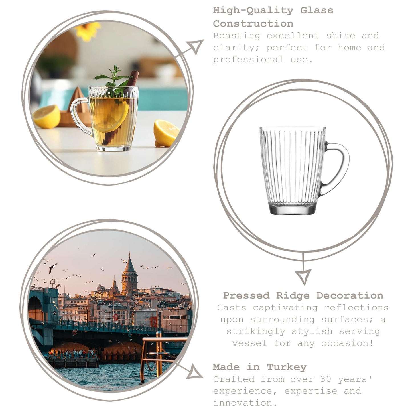 250ml Hestia Glass Mugs - Pack of 6