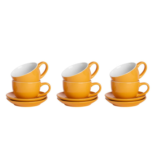 250ml Yellow Cappuccino Cups & Saucers - Pack of Six