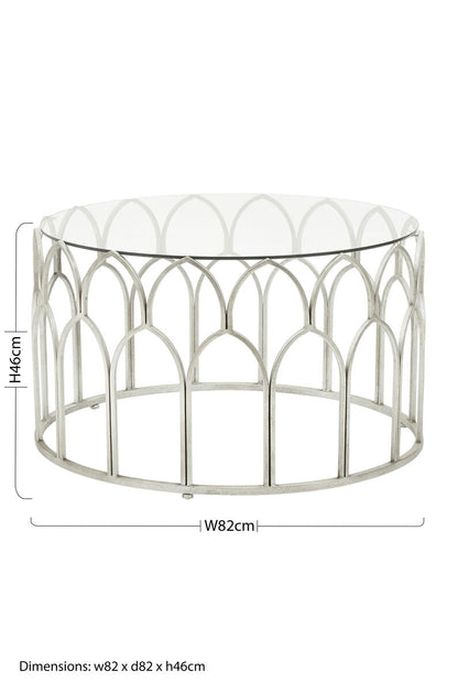 Round Glass Top and Silver Leaf Frame Coffee Table | Merlin